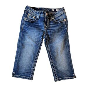 Miss‎ Me Girls JK7549P  Size 12 Capri Cotton Blend Silver Tone and embroidery